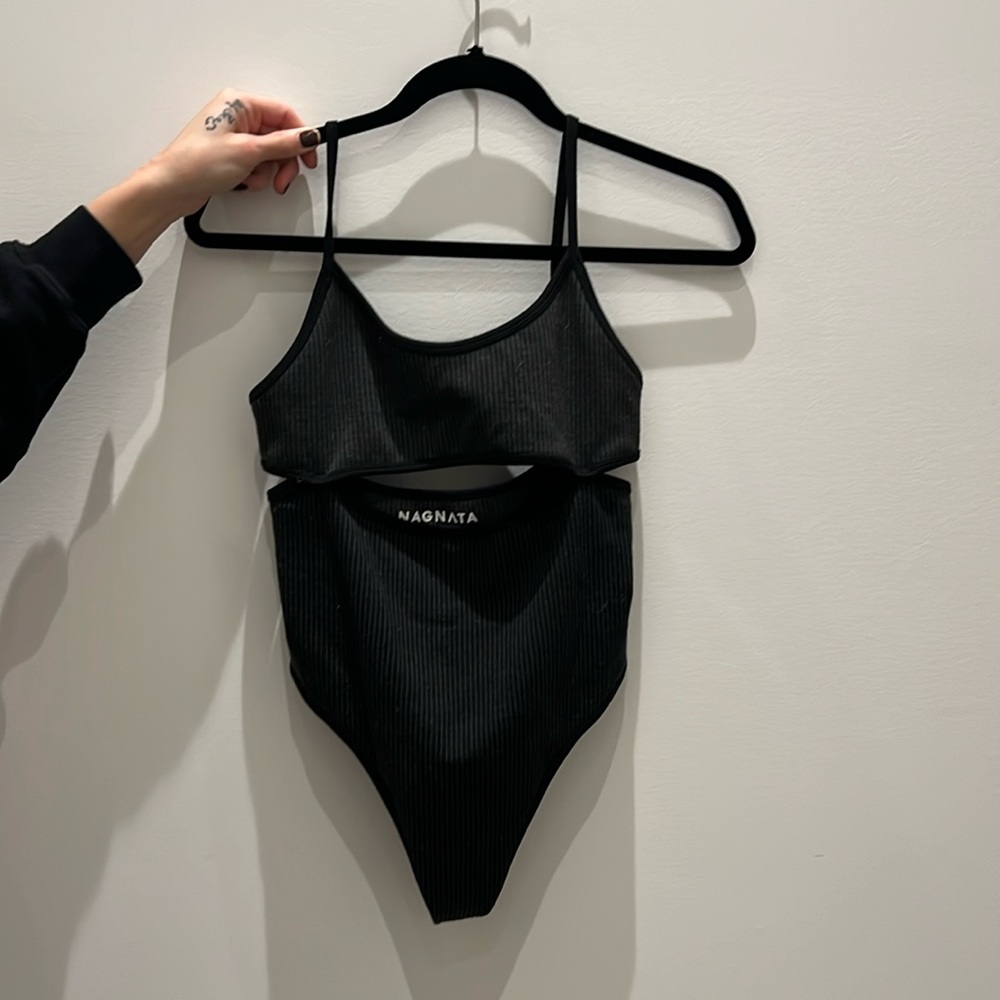 black nagnata merino wool splice bodysuit